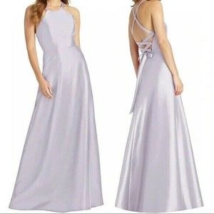 Alfred Sung Twill Strappy Criss Cross Back Gown 12 Twill Moondance Dress NWT B75